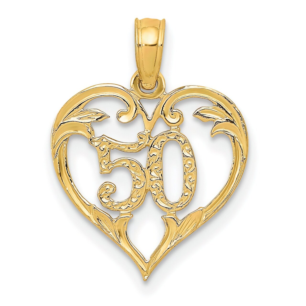 14K Gold 50 in Heart Charm Birthday Sports Pendant Jewerly 19mm x 14mm
